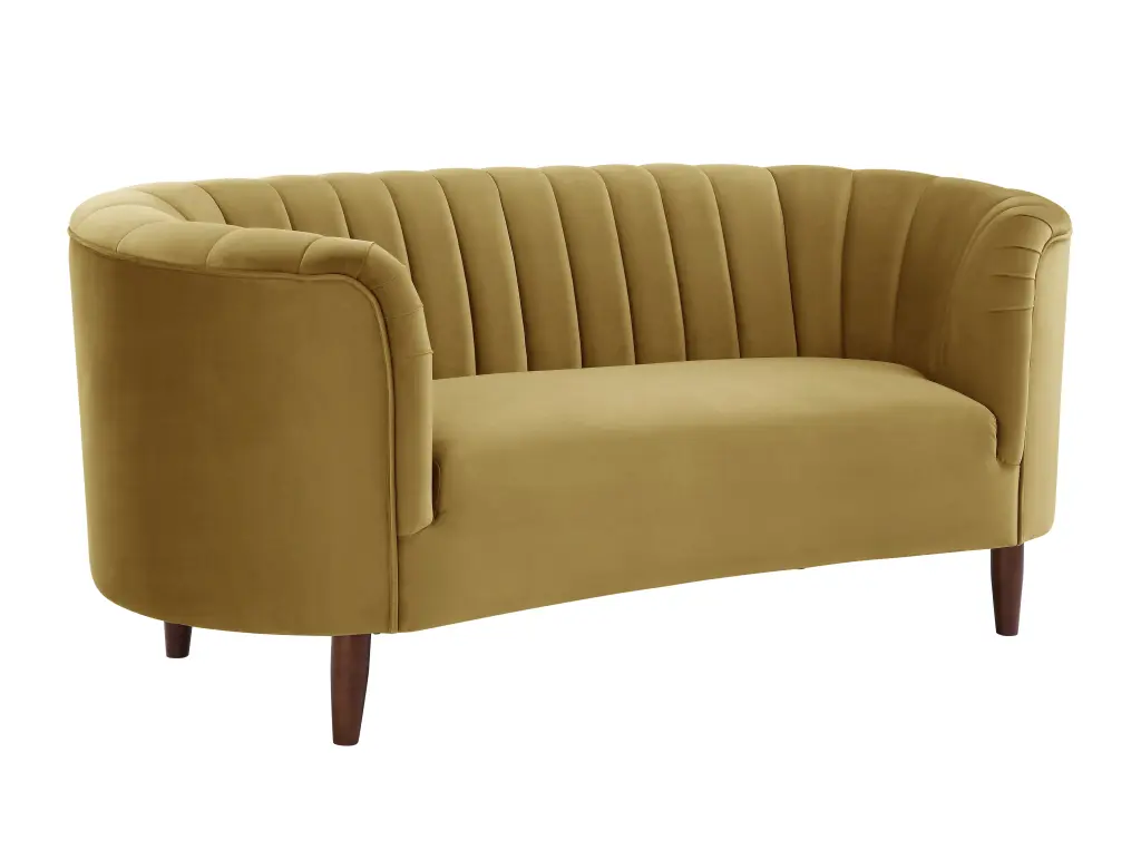 DeeHome Millephri Loveseat Olive Yellow Velvet - Luxury Sofa Living Room