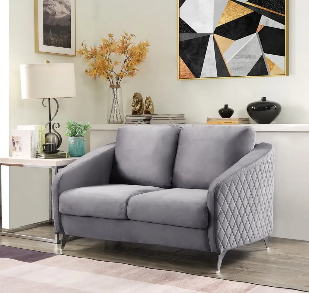 DeeHome Sofia 55 Gray Velvet Modern Chic Loveseat Couch Small Spaces