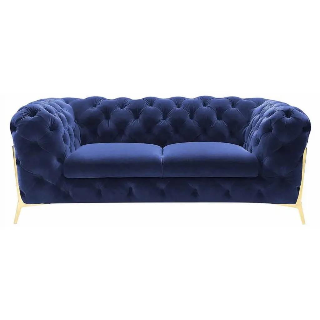 Divani Casa Quincey Transitional Fabric Velvet Upholstered Loveseat Blue Elegant Sofa