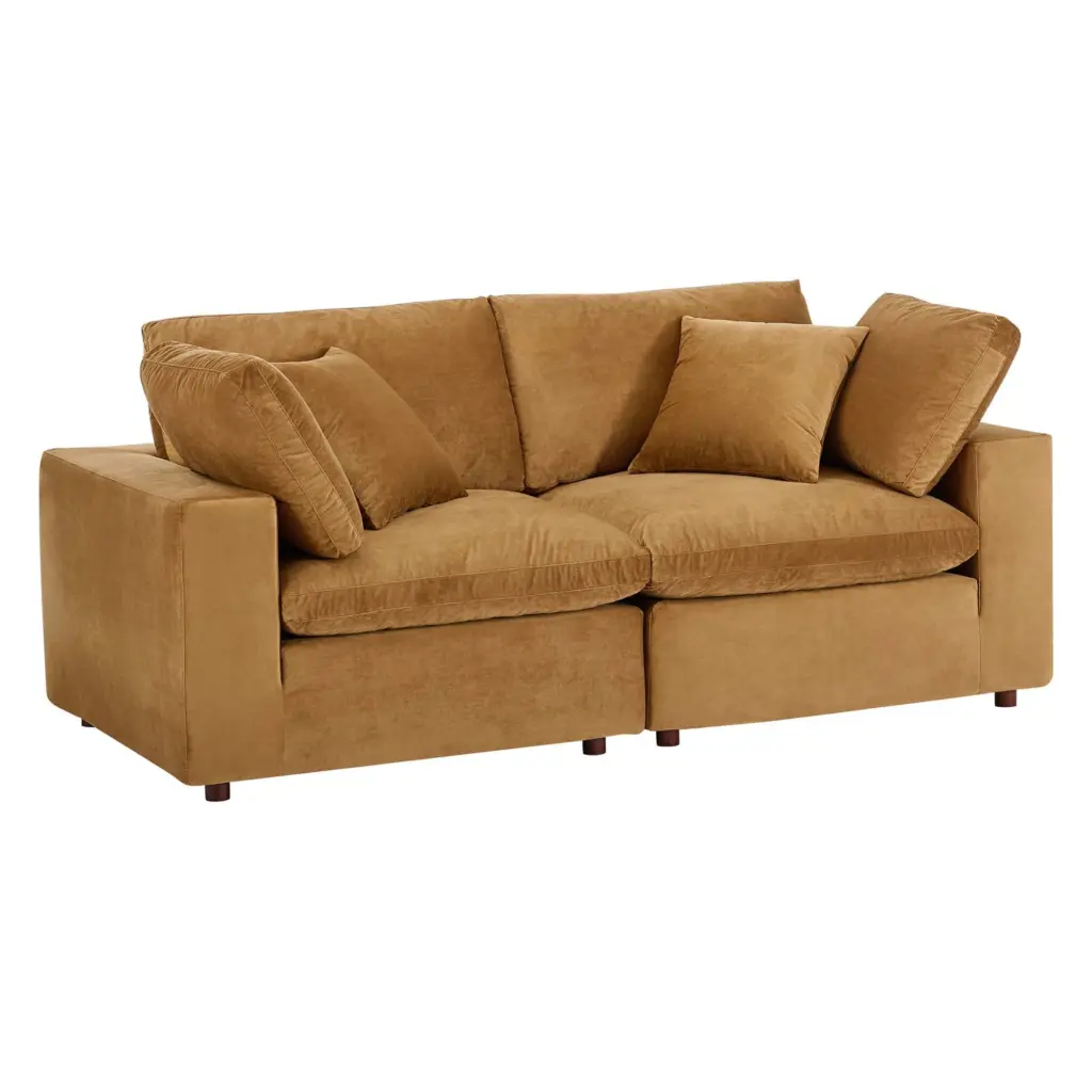 Ergode Commix Cognac Overstuffed Performance Velvet Loveseat Luxury