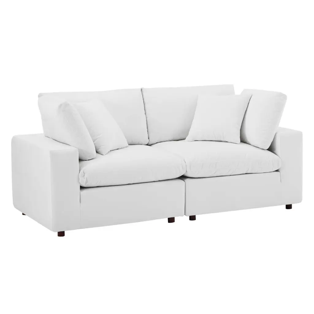 Ergode Commix Down Filled Overstuffed Performance Velvet Loveseat White - Plush Comfort Living Room