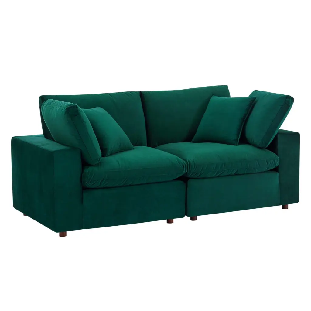 Ergode Commix Down Filled Overstuffed Performance Velvet Loveseat Green - Luxurious Seating Home