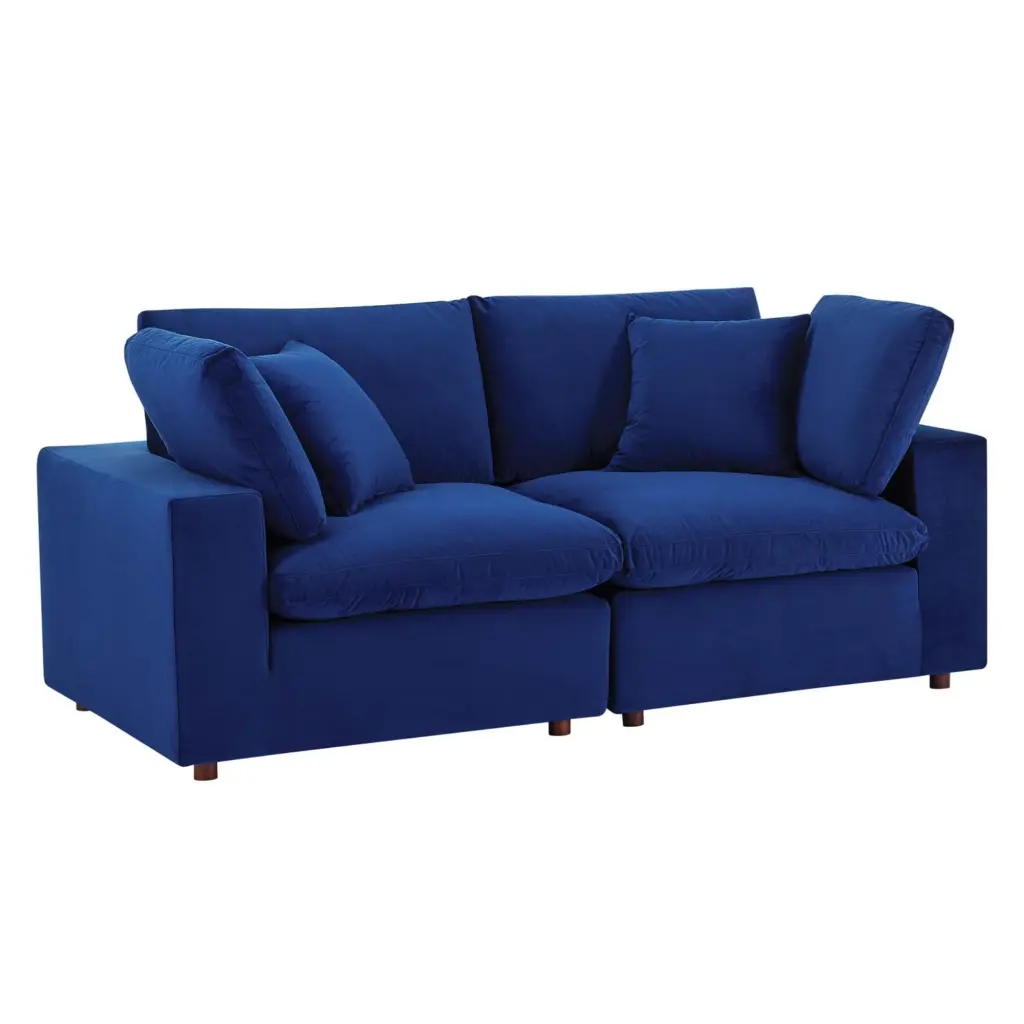 Ergode Commix Navy Overstuffed Performance Velvet Loveseat Plush Comfort
