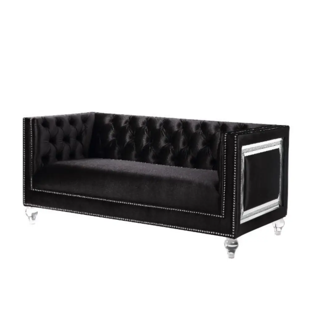 Ergode Loveseat 2 Pillows Black Velvet Upholstered Modern Sofa