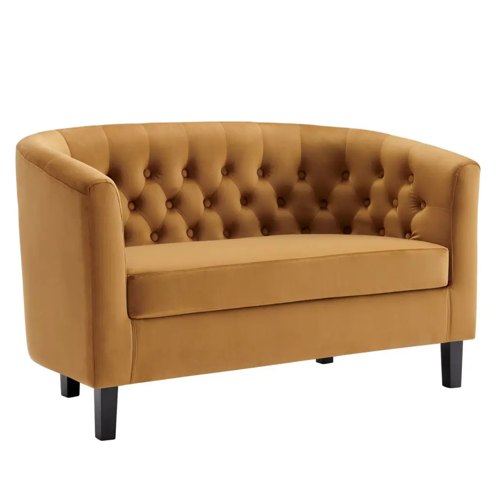 Ergode Prospect Performance Velvet Loveseat Cognac Modern Living Room