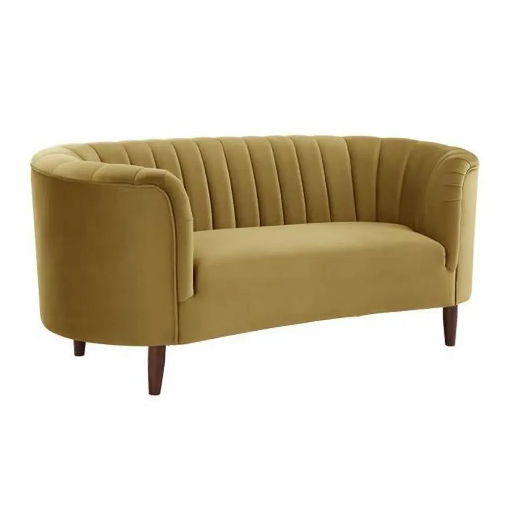 71 x 33 x 32 Millephri Loveseat Sofa Olive Yellow Velvet - Modern Compact Couch FurnOrama
