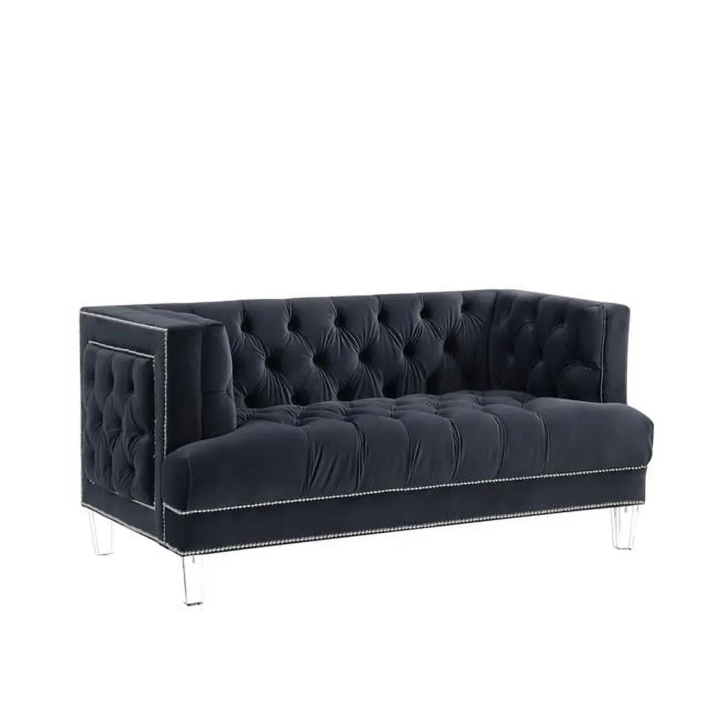 HomeRoots 515688 64 Velvet Love Seat Charcoal Silver Modern Sofa