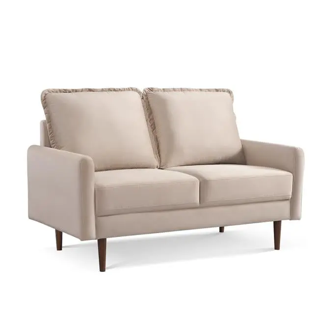 Homeroots 57 . Beige & Dark Brown Velvet Loveseat Living Room