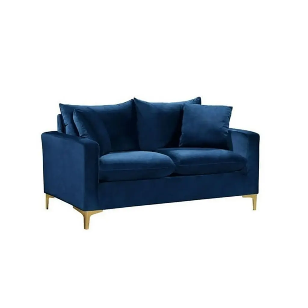 Homestock Antique Accents Navy Velvet Loveseat Elegant Sofa Home