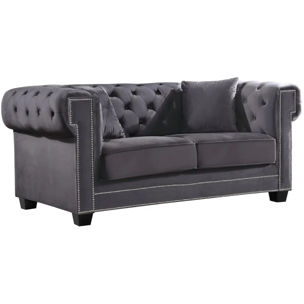 Homestock Medieval Majesty Grey Velvet Loveseat Elegant Living Room Decor