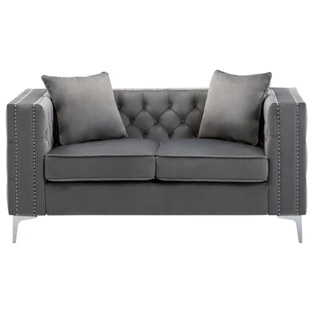 Homestock Modern Muse Gray Velvet Loveseat Contemporary Living Room