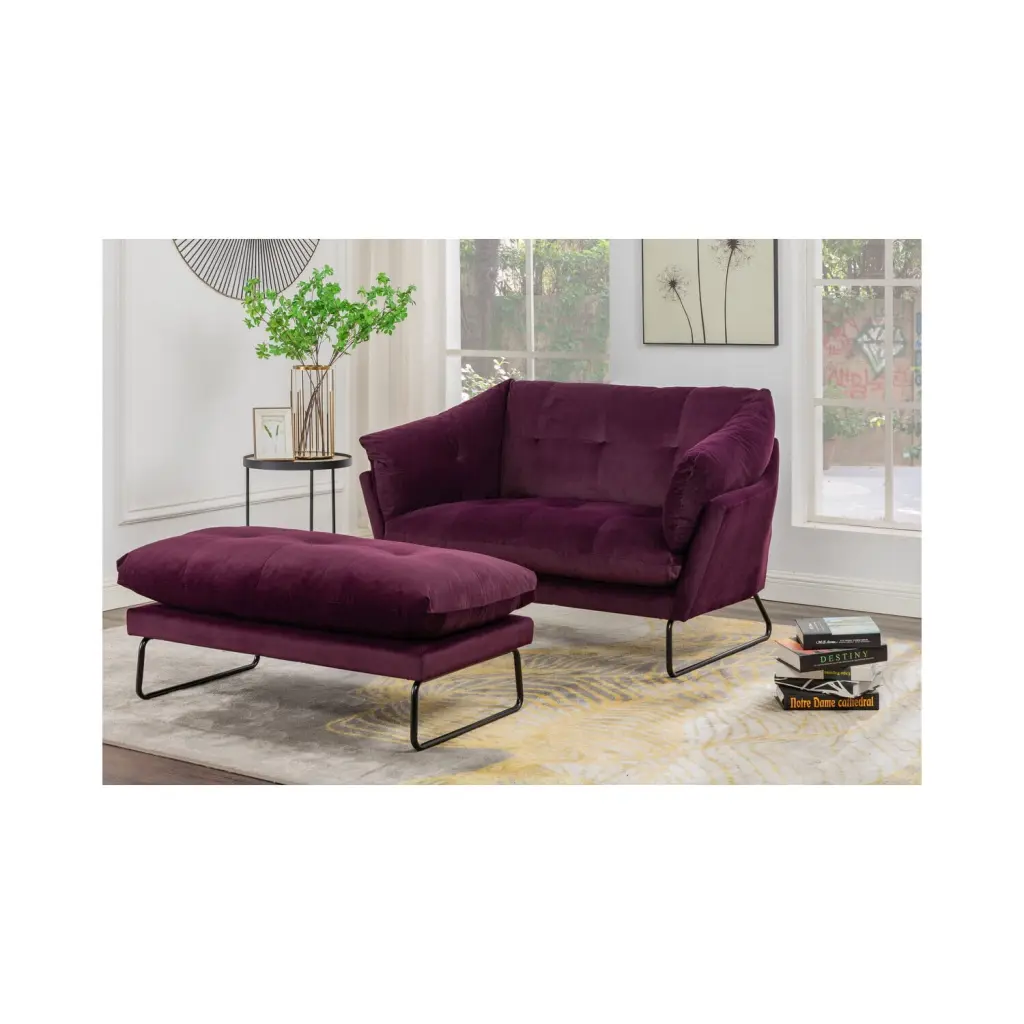 Homestock Timeless Tradition Velvet Contemporary Loveseat and Ottoman Elegant Home