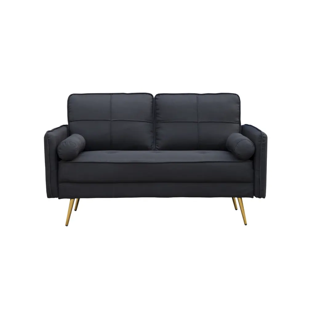 Hybition Velvet Loveseat Modern Sofa Bolsters Metal Legs Living Room Black