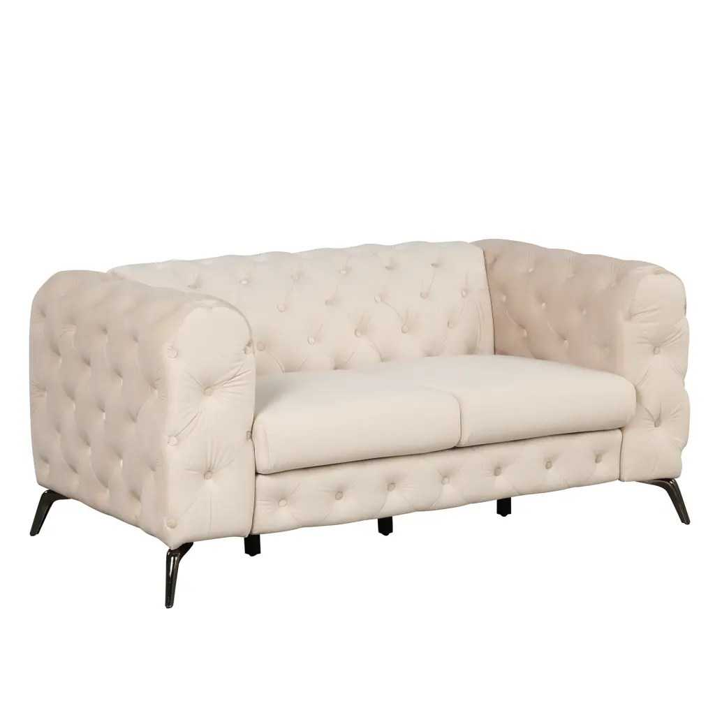 63 Inch Velvet Upholstered Loveseat Sofa Button Tufted Back 2 Person Couch Beige Jamini