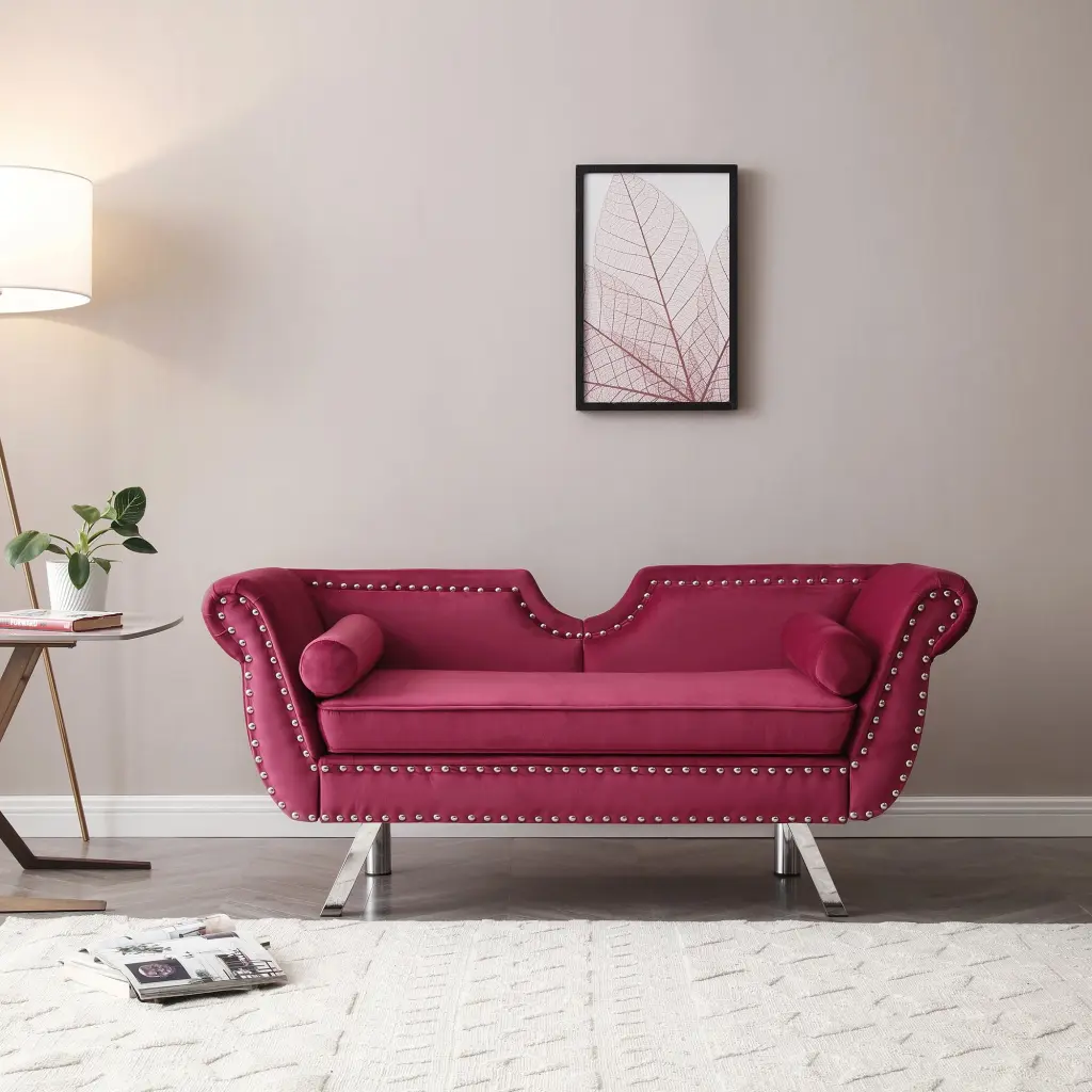 LANTRO JS-61 Modern Velvet Upholstered Loveseat Nailhead Trimming Bedroom or Living Room