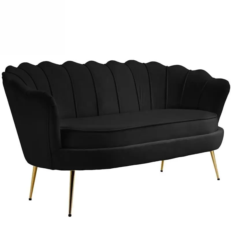 Maklaine Contemporary Black Velvet Loveseat Chrome Legs Modern Design