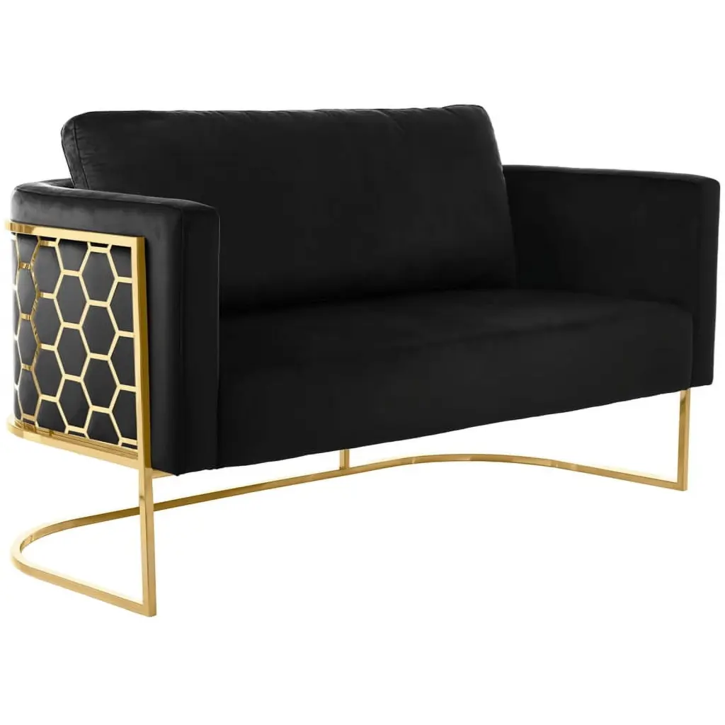Maklaine Contemporary Black Velvet Loveseat Iron Base