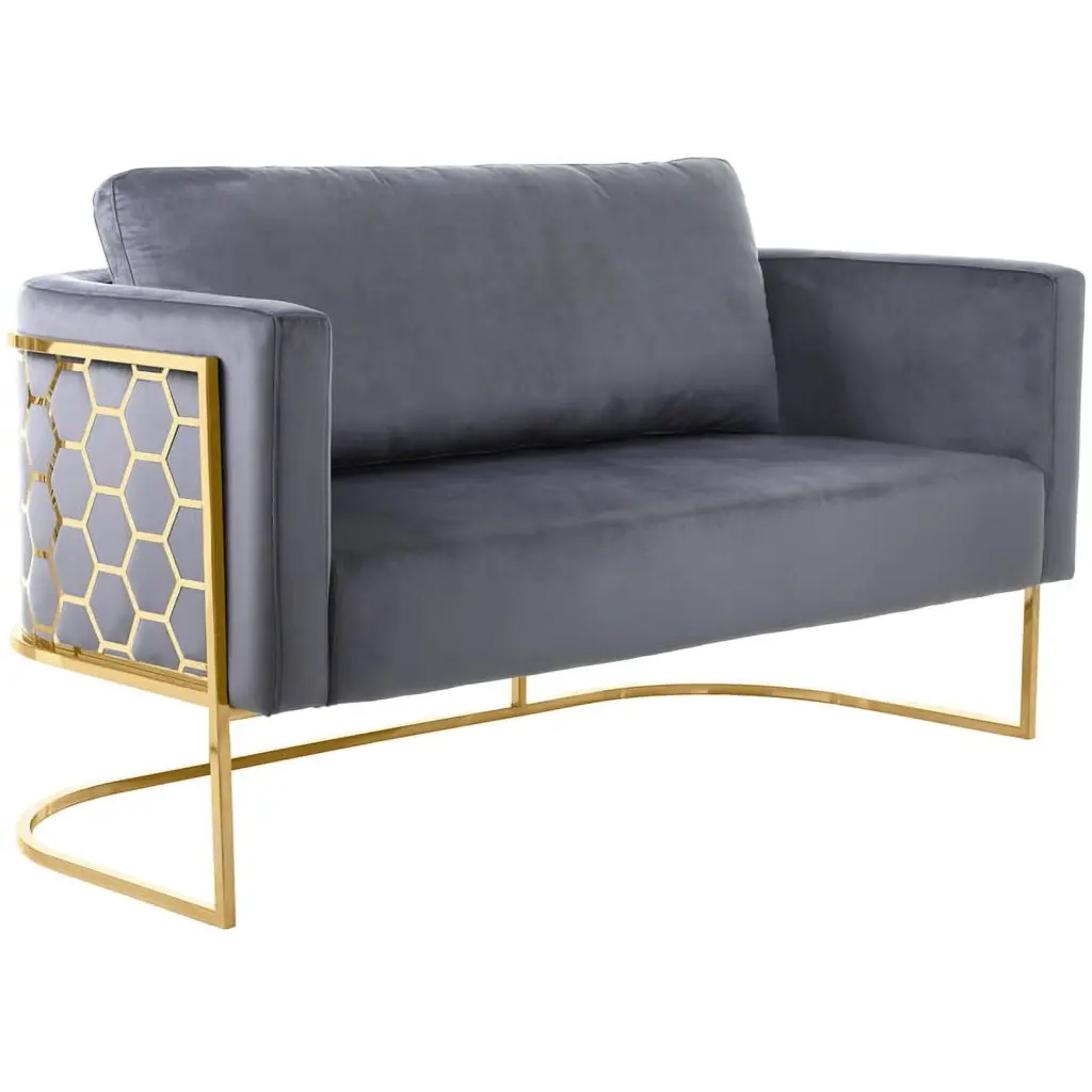 Maklaine Contemporary Gray Velvet Loveseat Iron Base