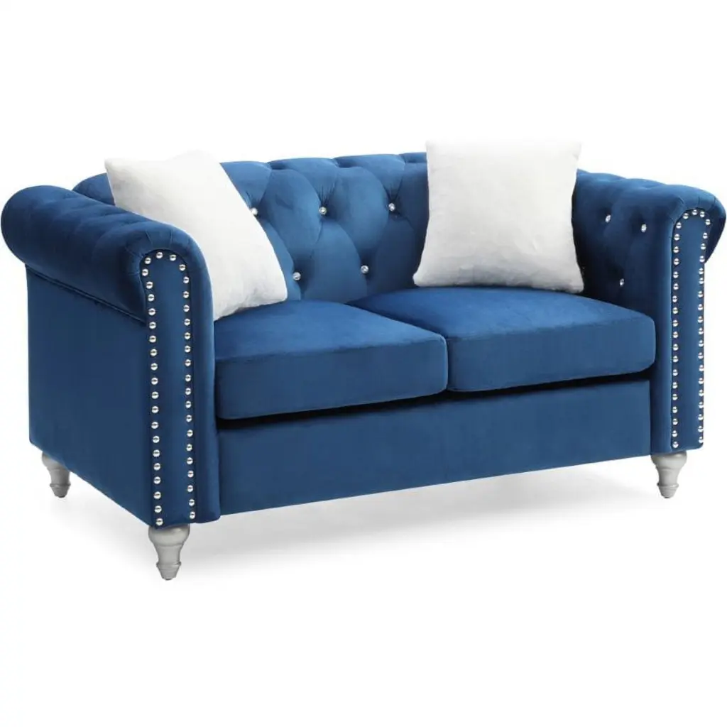Maklaine Contemporary Soft Velvet Loveseat Navy Blue Finish
