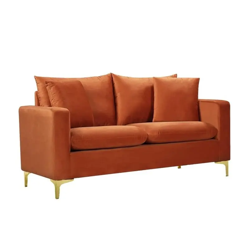 Maklaine Contemporary Upholstery Cognac Velvet Loveseat Modern Living Room