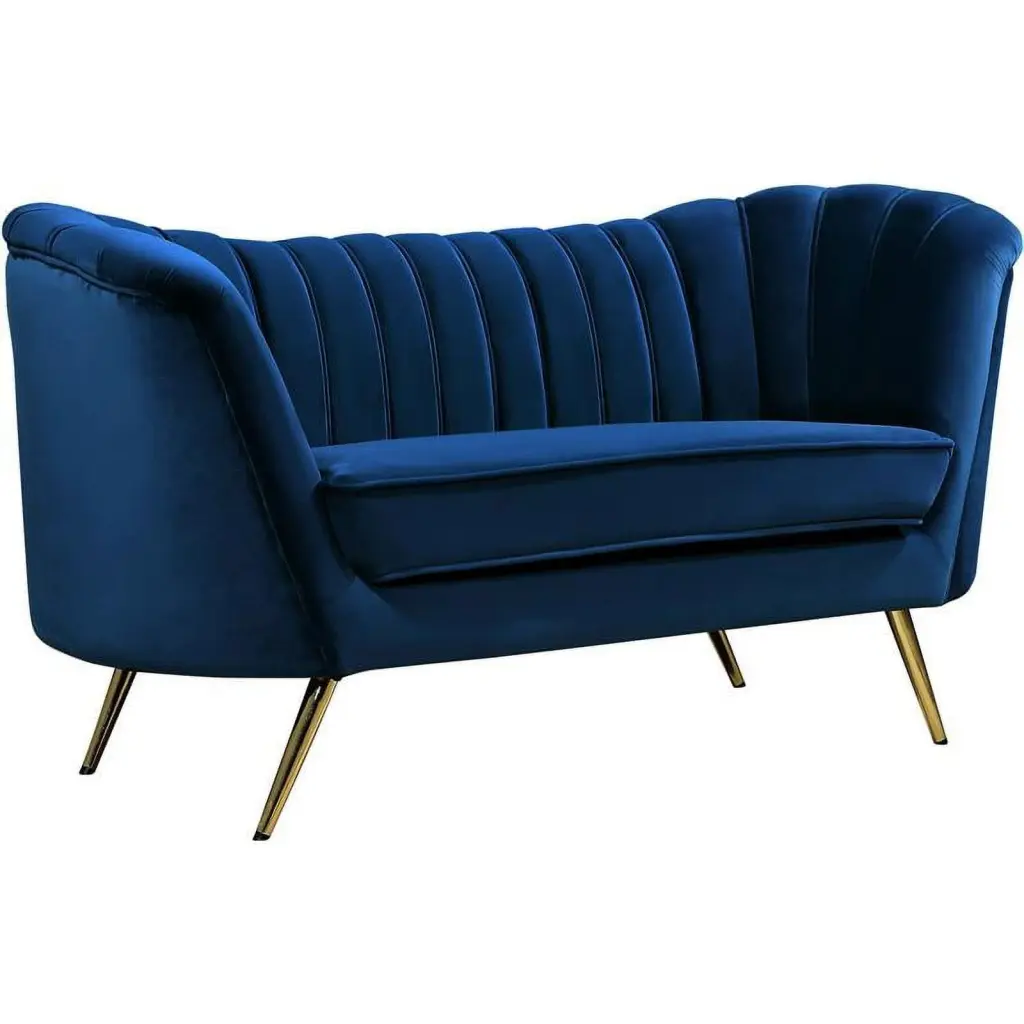 Maklaine Contemporary Velvet Loveseat Navy Blue - Modern Sofa Living Room