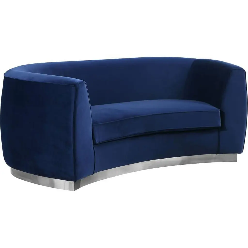 Maklaine Contemporary Velvet Loveseat Navy Blue Luxurious Sofa