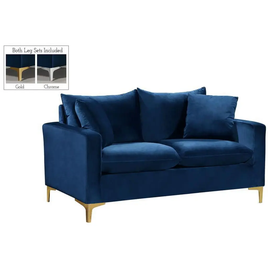 Maklaine Contemporary Velvet Loveseat Navy - Luxurious Sofa