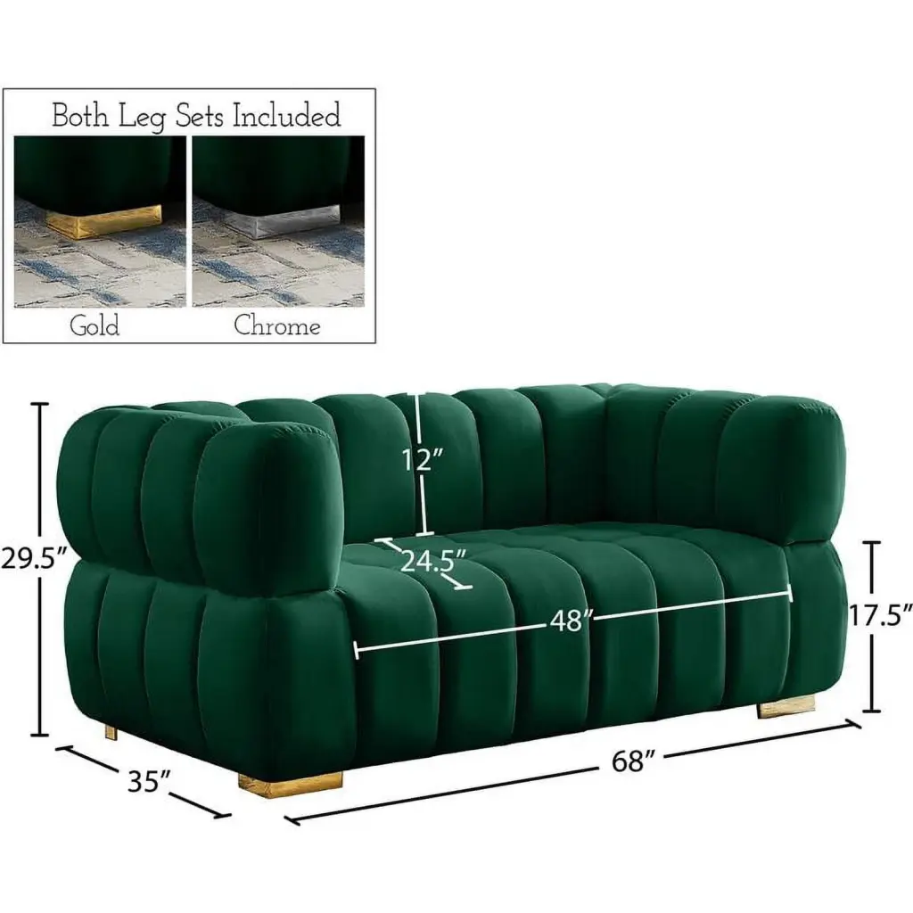 Maklaine Contemporary Velvet Loveseat 2 Sets Legs Green - Modern Sofa