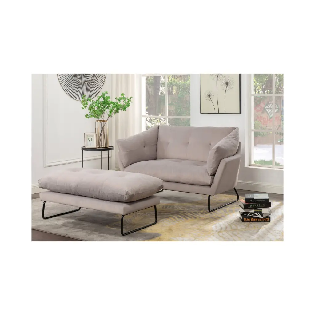 Maykoosh Elegant Escape Velvet Contemporary Loveseat and Ottoman Modern Home Decor