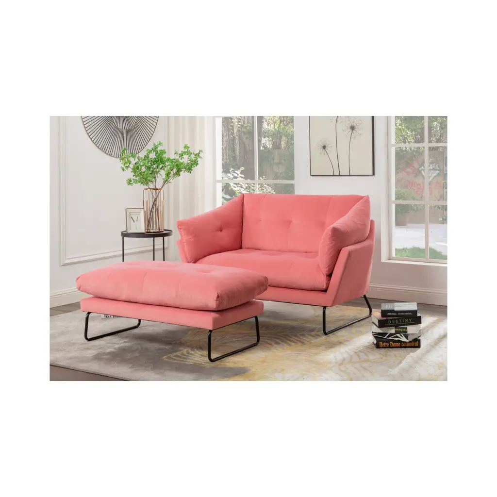Maykoosh Old World Charm Velvet Contemporary Loveseat and Ottoman Set Elegant Living Room