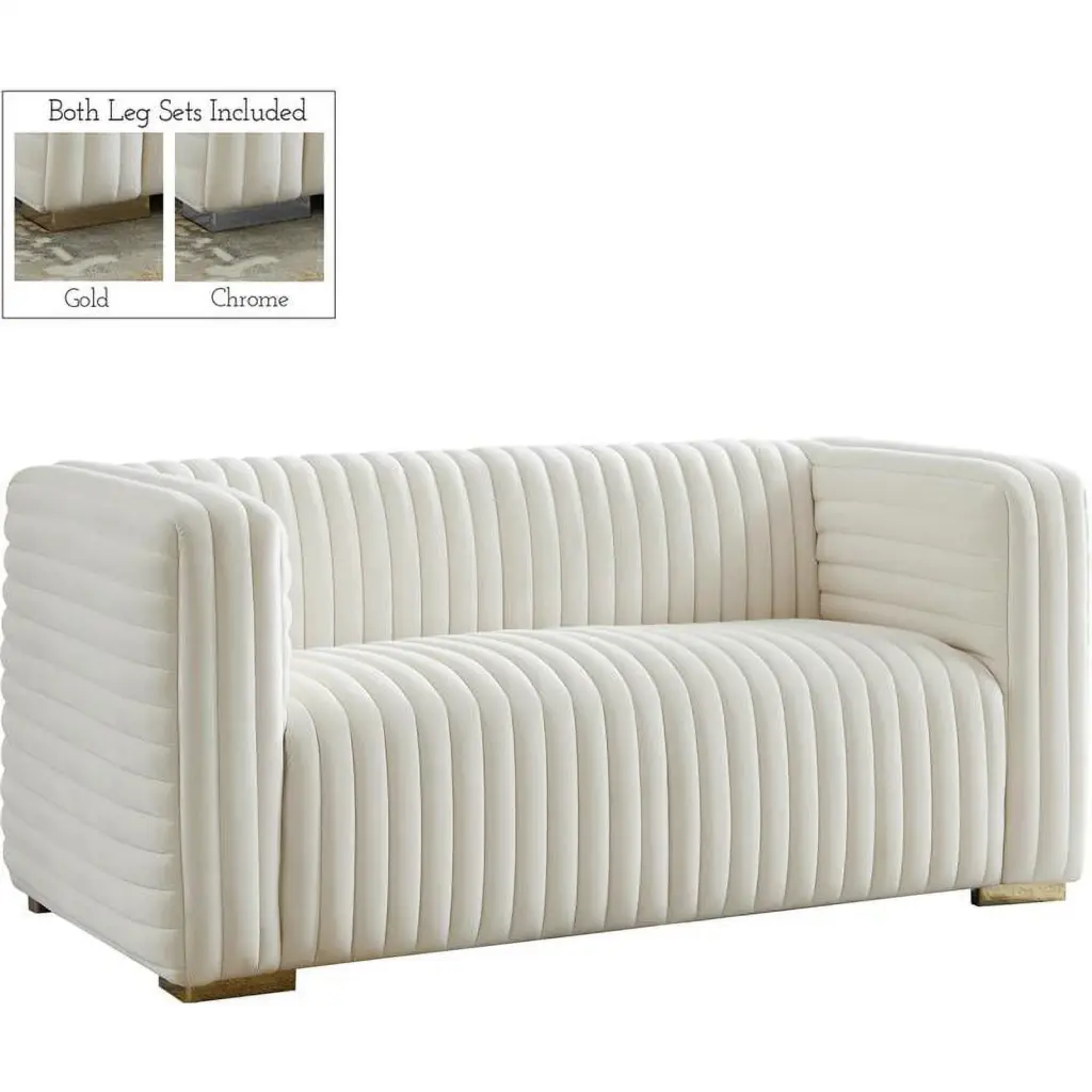 Meridian Furniture Ravish Cream Velvet Loveseat Luxurious Living Room Sofa
