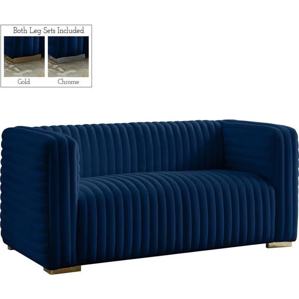 Meridian Furniture Ravish Navy Velvet Loveseat - Luxurious Two-Seater Sofa