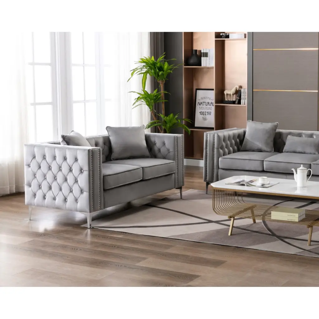 Miekor Furniture Lorreto 63 Gray Velvet Loveseat W5U584 - Luxurious Two-Seater Sofa