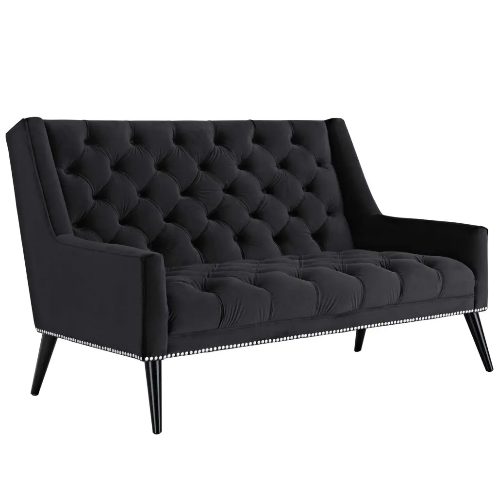 Modern Black Fabric Velvet Loveseat Sofa Contemporary Living Room