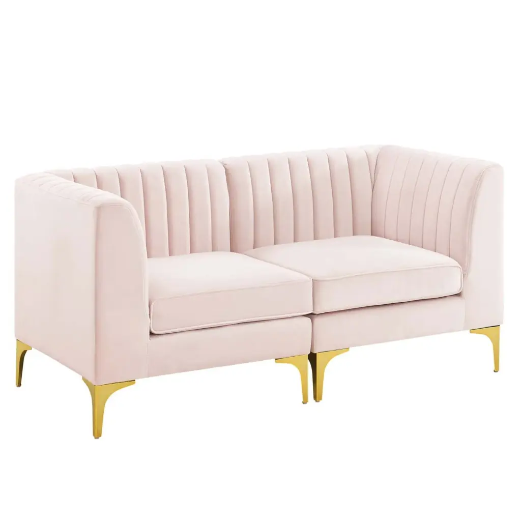 Pink Velvet Loveseat Sofa Living Room Cafe Bistro Modern Contemporary