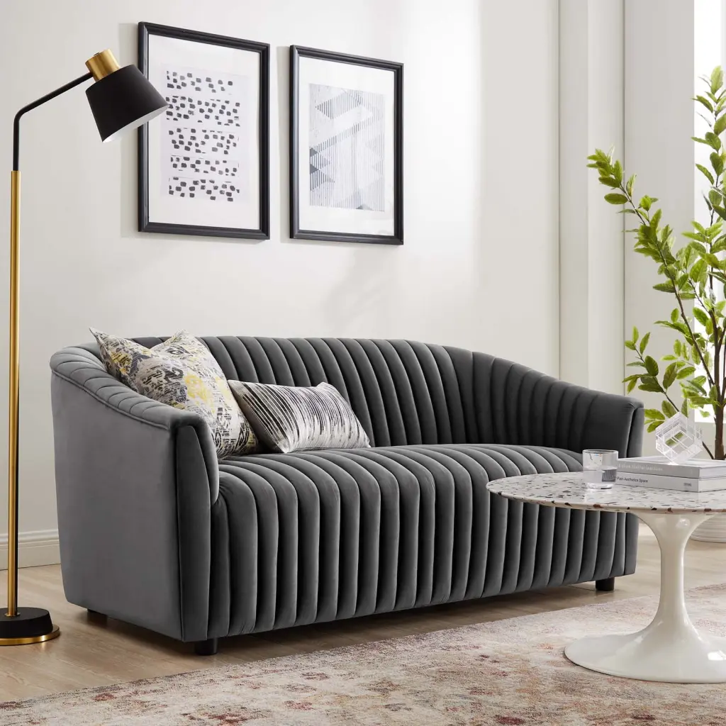 Modway Announce Performance Velvet Channel Tufted Loveseat Charcoal