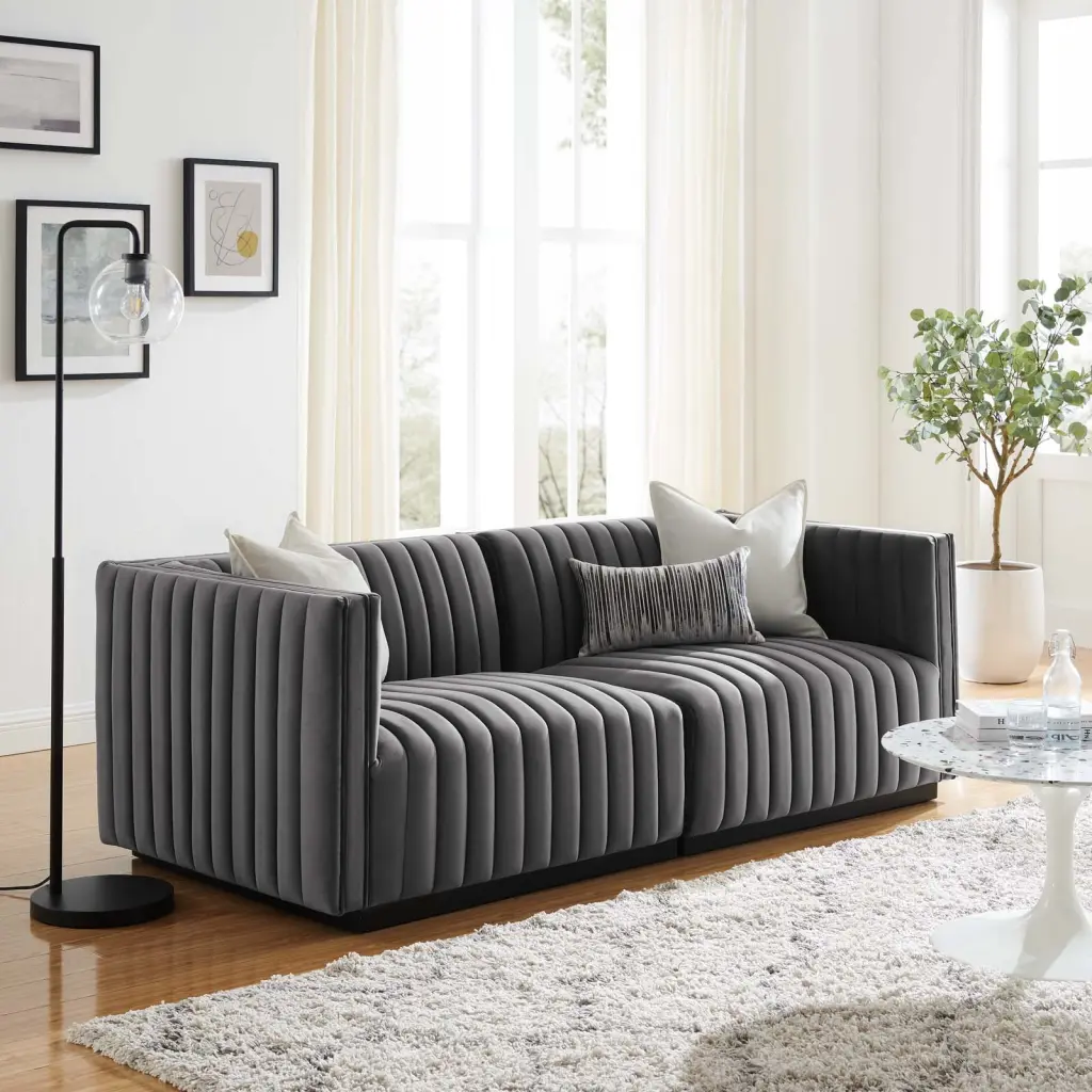Modway Conjure Channel Tufted Performance Velvet Loveseat Black Gray