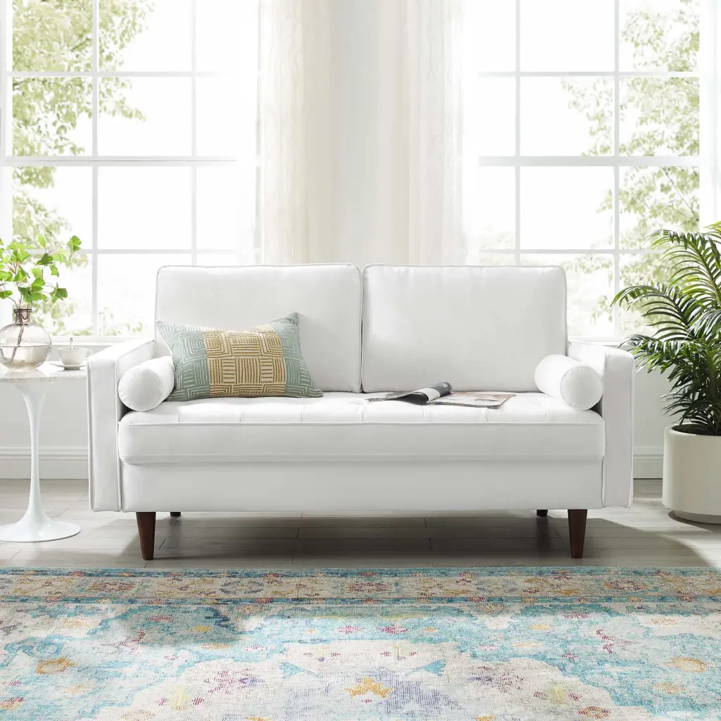 Modway Valour Performance Velvet Loveseat White Modern Upholstered Sofa