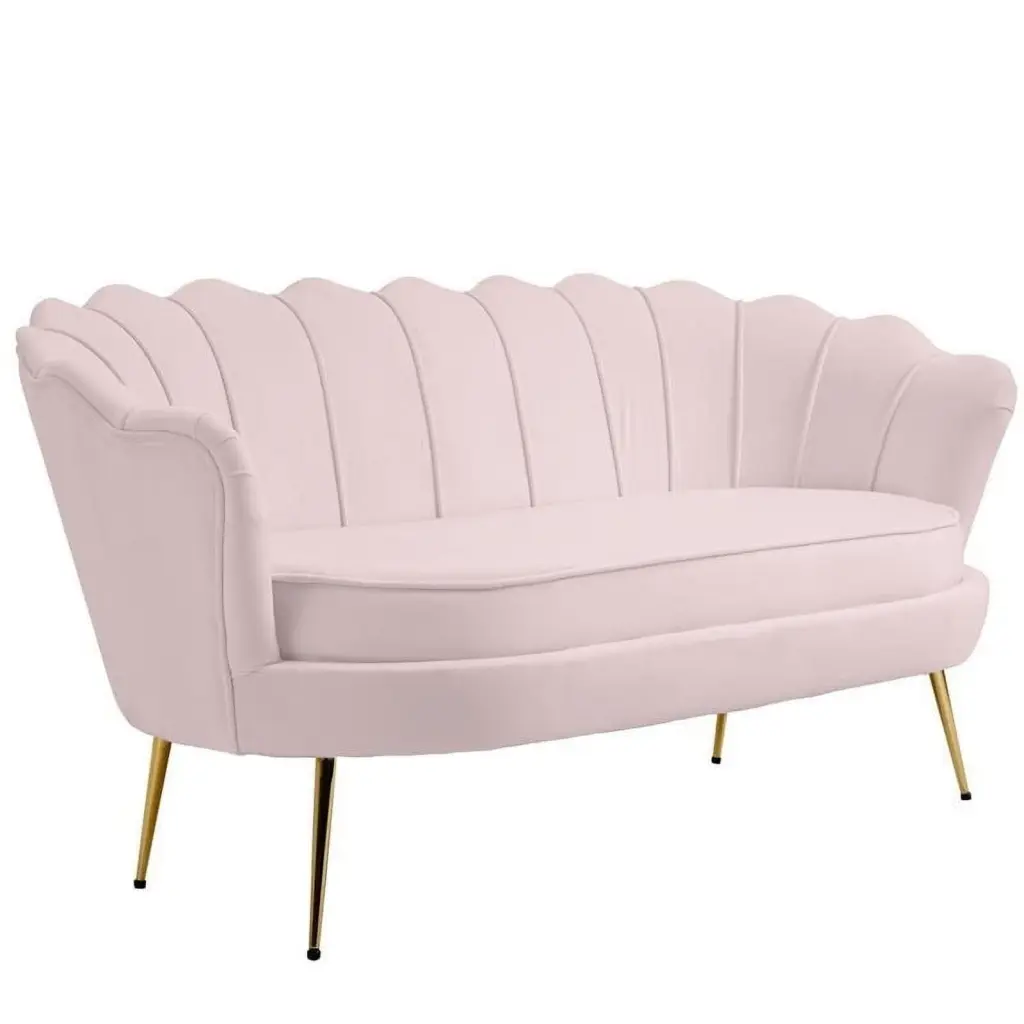 Pemberly Row Contemporary Pink Velvet Loveseat Chrome Legs