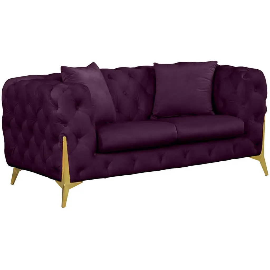 Pemberly Row Contemporary Soft Purple Velvet Loveseat Gold Metal Legs