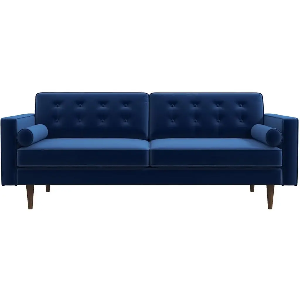 Pemberly Row Mid-Century Pillow Back Velvet Loveseat Blue