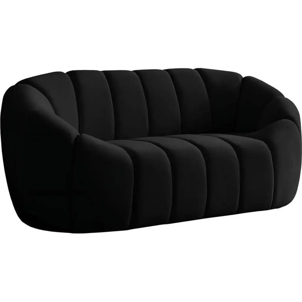 Pemberly Row Modern Contemporary Black Finish Velvet Loveseat - Sleek Design