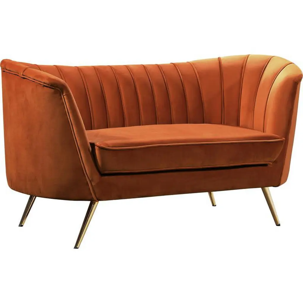 Pemberly Row Modern Contemporary Cognac Velvet Loveseat Mahogany