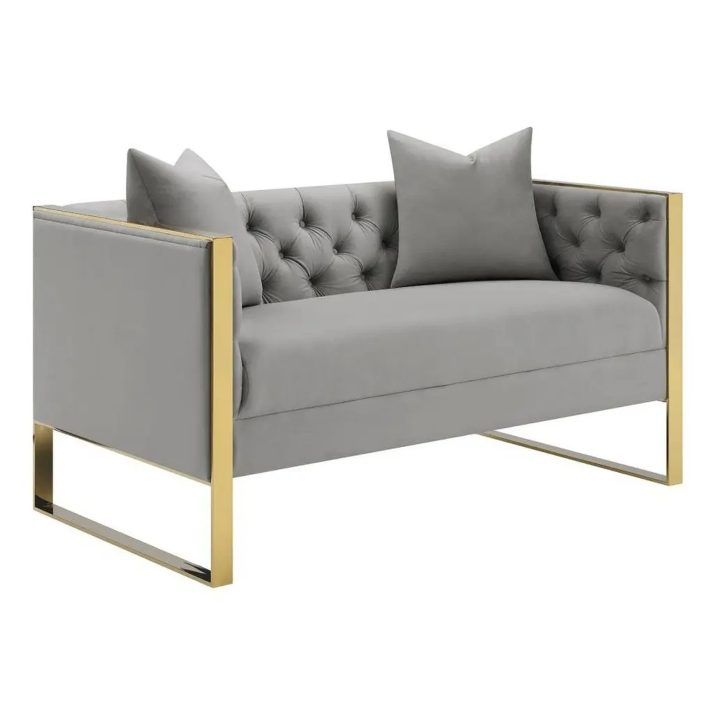 Pemberly Row Modern Velvet Upholstered Tufted Back Loveseat Gray - Elegant Sofa
