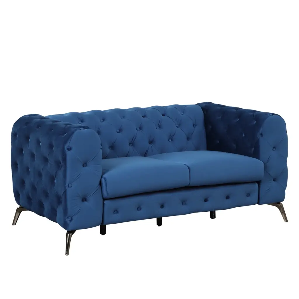 63-inch Blue Velvet 2-Person Loveseat Sofa - Modern Tufted Back Sturdy Metal Legs Ponnky