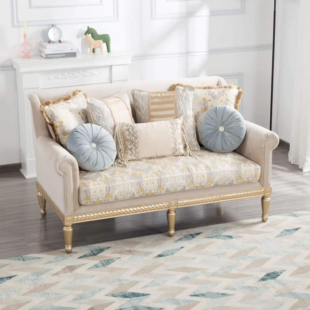 Classic Beige Velvet Upholstered Loveseat Solid Wood Frame Ponnky