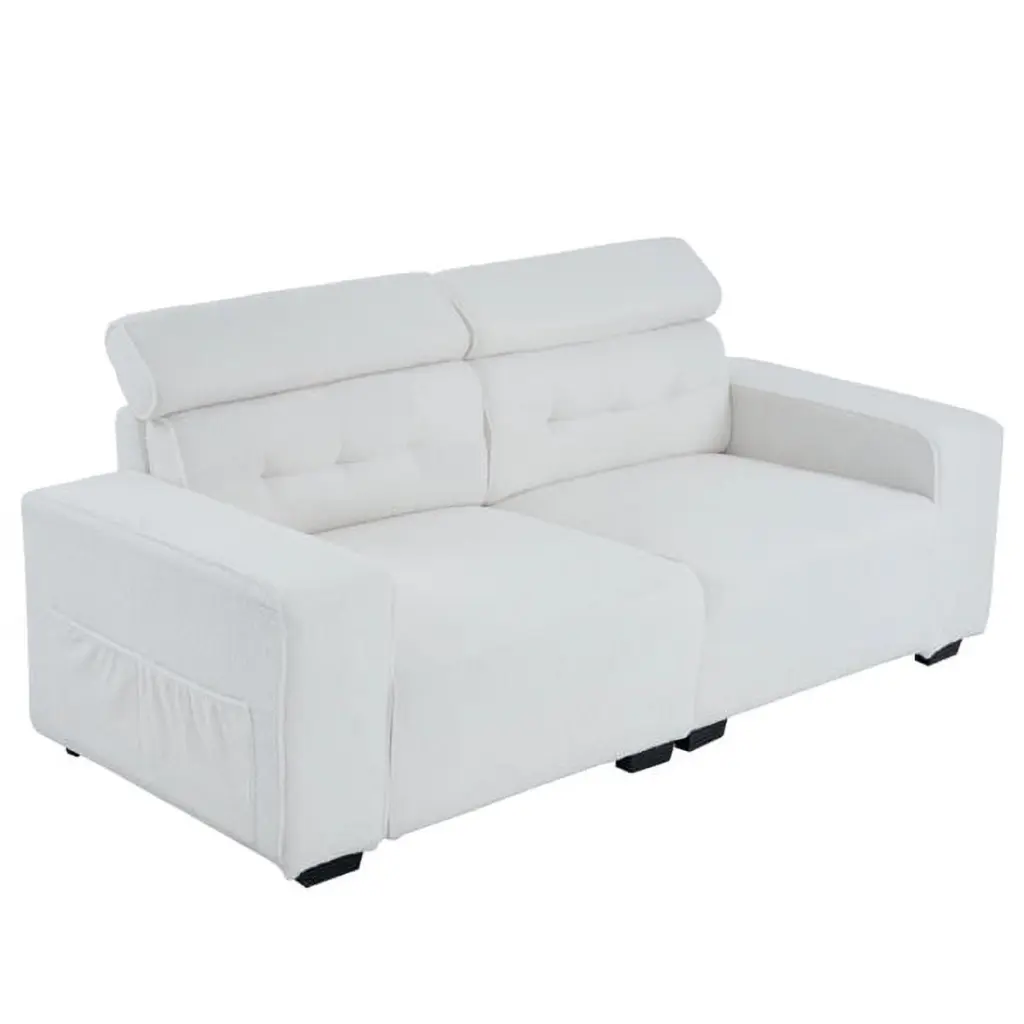 221x96x83cm Teddy Velvet 26cm Fully Detachable Armrests Two Seats Side Pockets Backrest Pull Points Indoor Double Sofa Off...