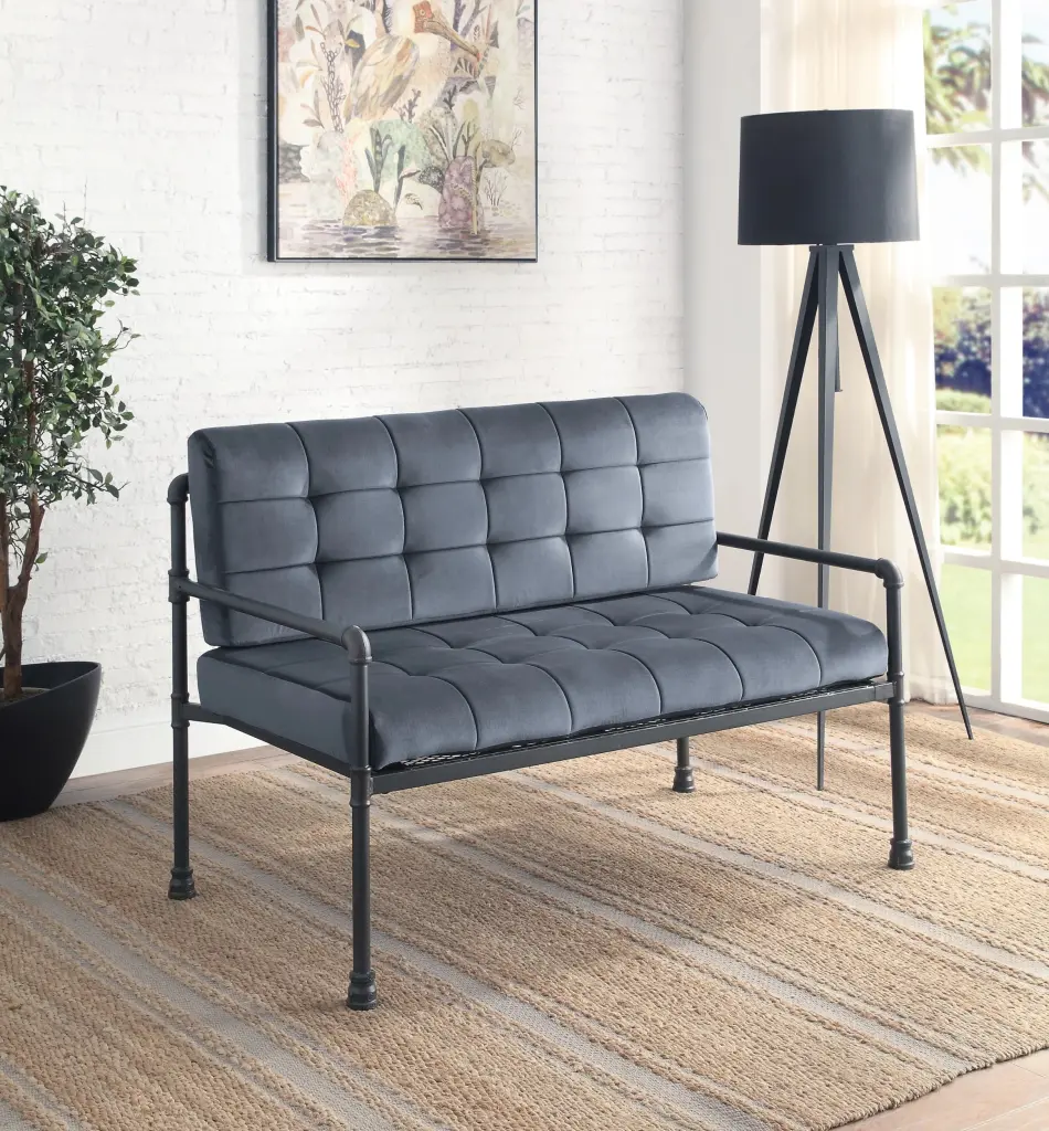 Brantley Loveseat Gray Velvet Sandy Gray Finish Comfortable Two-Seater Sofa unknown