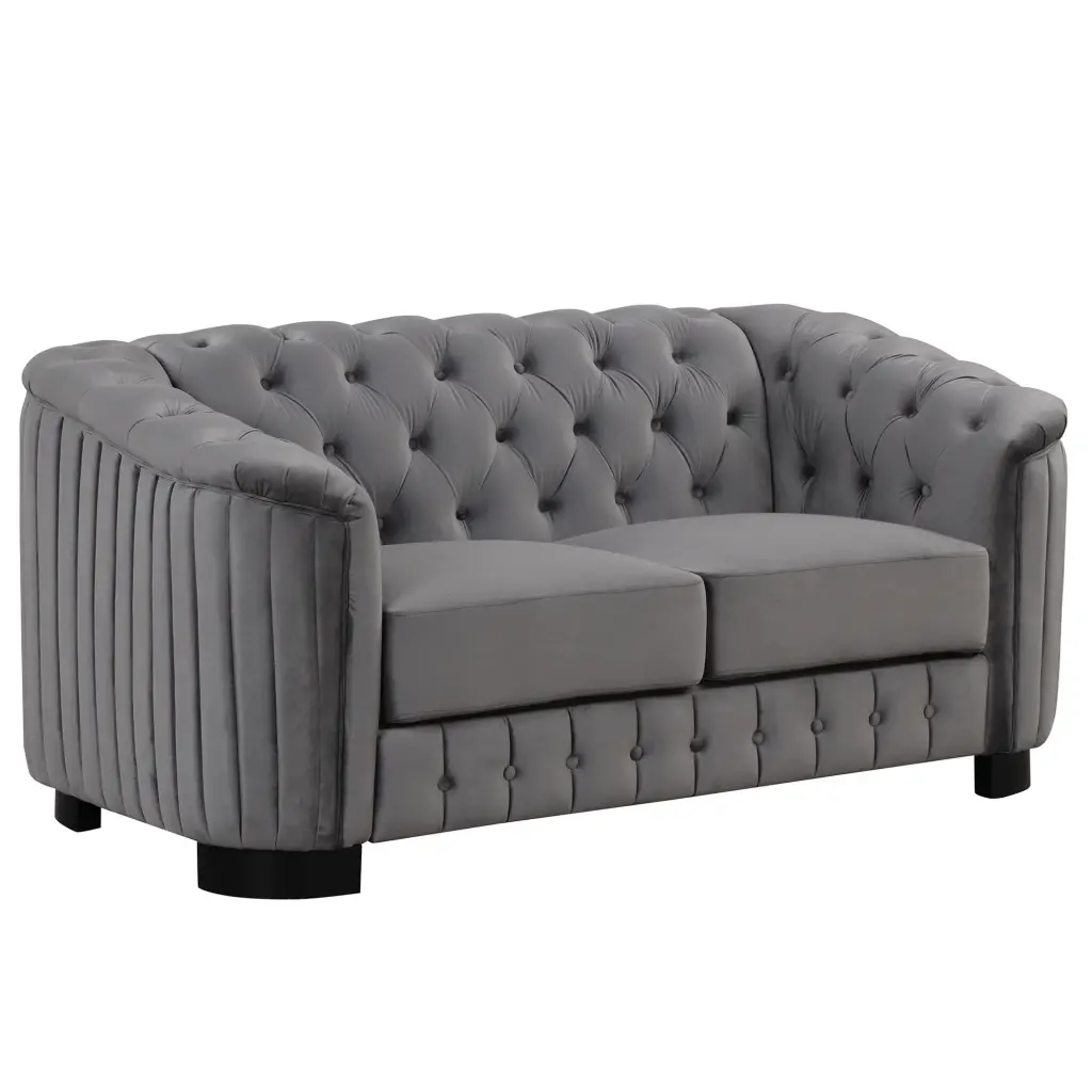 64 Velvet Upholstered Loveseat Sofa Thick Removable Seat Cushion Gray Small Spaces unknown