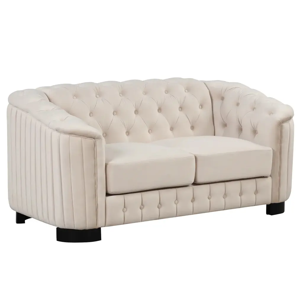 64 Velvet Upholstered Loveseat Sofa Thick Removable Seat Cushion Beige Living Room or Bedroom unknown